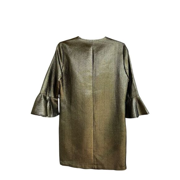 BCBG MAXAZRIA Judy Metallic Bell Sleeve Shift Dress Size S - Picture 3 of 6